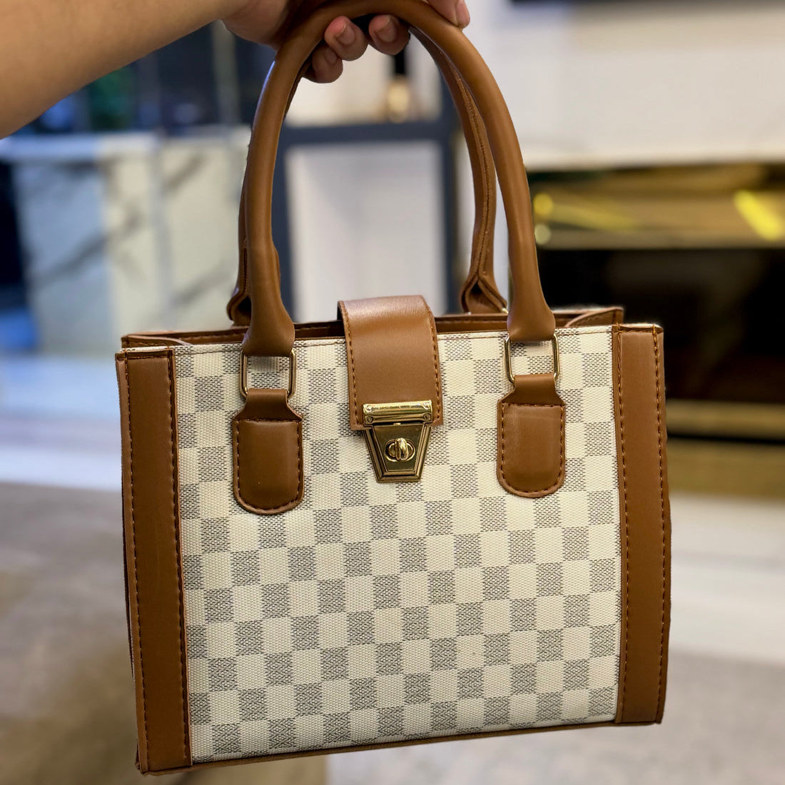 Checkered Wish Box Tote Bag By K&A Couture | CW-002 |